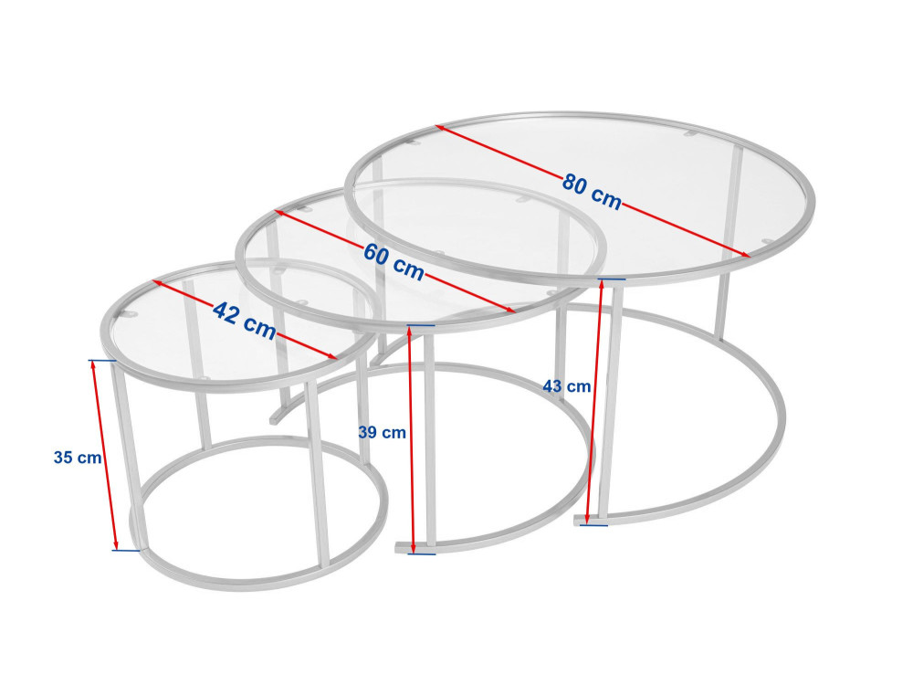 Set van 3 "Aurum" metalen salontafels - 80 x 80 x 43 cm - Transparant Goud