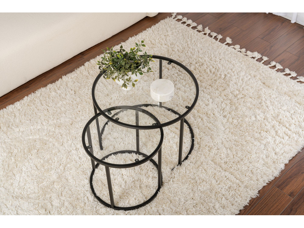 Set van 2 "Aurum" metalen salontafels - 60 x 60 x 43 cm - Zwart Transparant