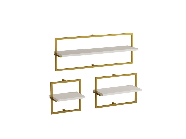 Houten wandplank "Yeso" - 80 x 20 x 30 cm - Wit, Goud