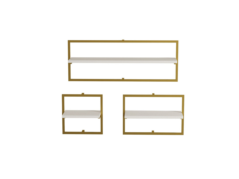 Houten wandplank "Yeso" - 80 x 20 x 30 cm - Wit, Goud