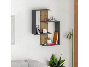 Houten wandplank "Paranoid" - 64 x 22 x 85 cm - Antraciet-Eiken 2