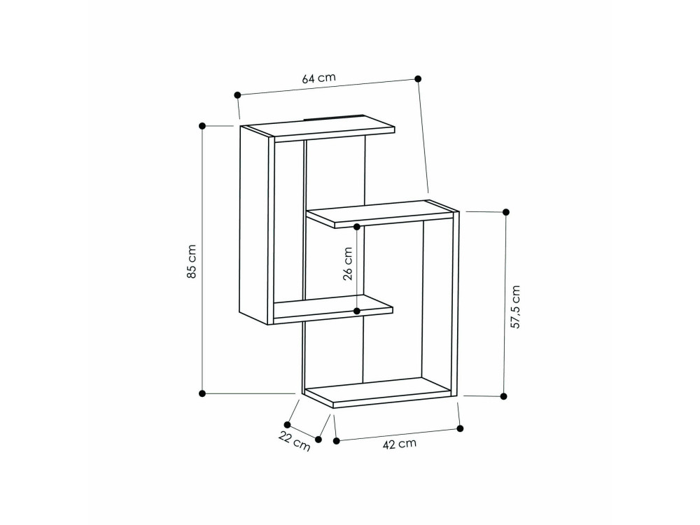 Houten wandplank "Paranoid" - 64 x 22 x 85 cm - Antraciet-Eiken