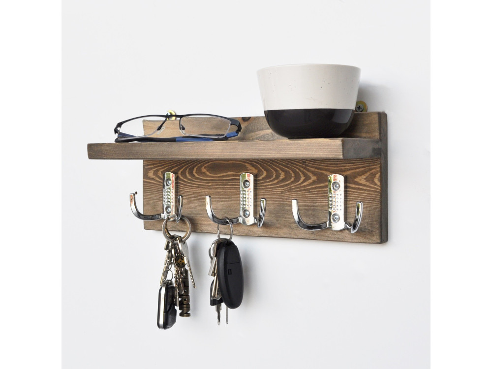 Aa031" houten wandplank - 30 x 11 x 13 cm - Notenhout