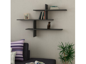 Houten wandplank "Leo" - 123 x 22 x 80 cm - Antraciet 2