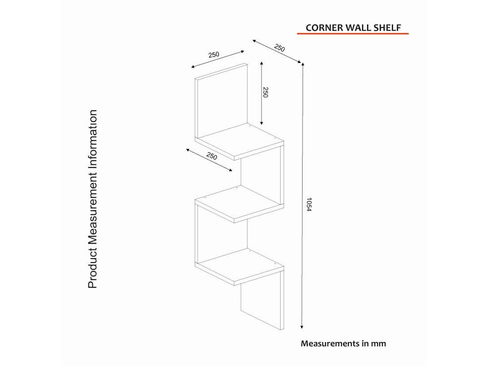 Houten wandplank "Corner" - 25 x 25 x 105 cm - Wit