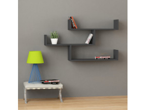Tibet" houten wandplank - 120 x 22 x 67 cm - Antraciet 2