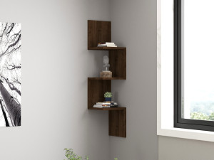 Zikzak" houten wandplank - 25 x 25 x 105 cm - Notelaar 2