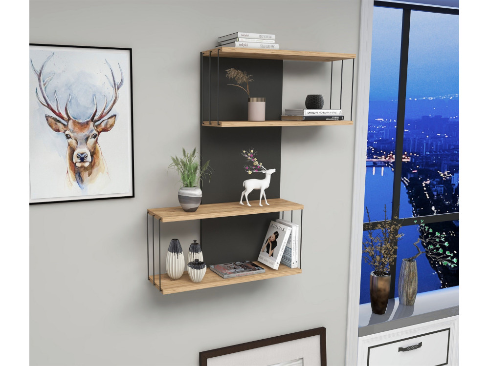 Houten wandplank "Destan" - 65 x 19 x 96 cm - Bruin