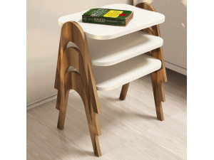 Set van 3 "Paris" houten salontafels - 48 x 35 x 72 cm - Crème 2