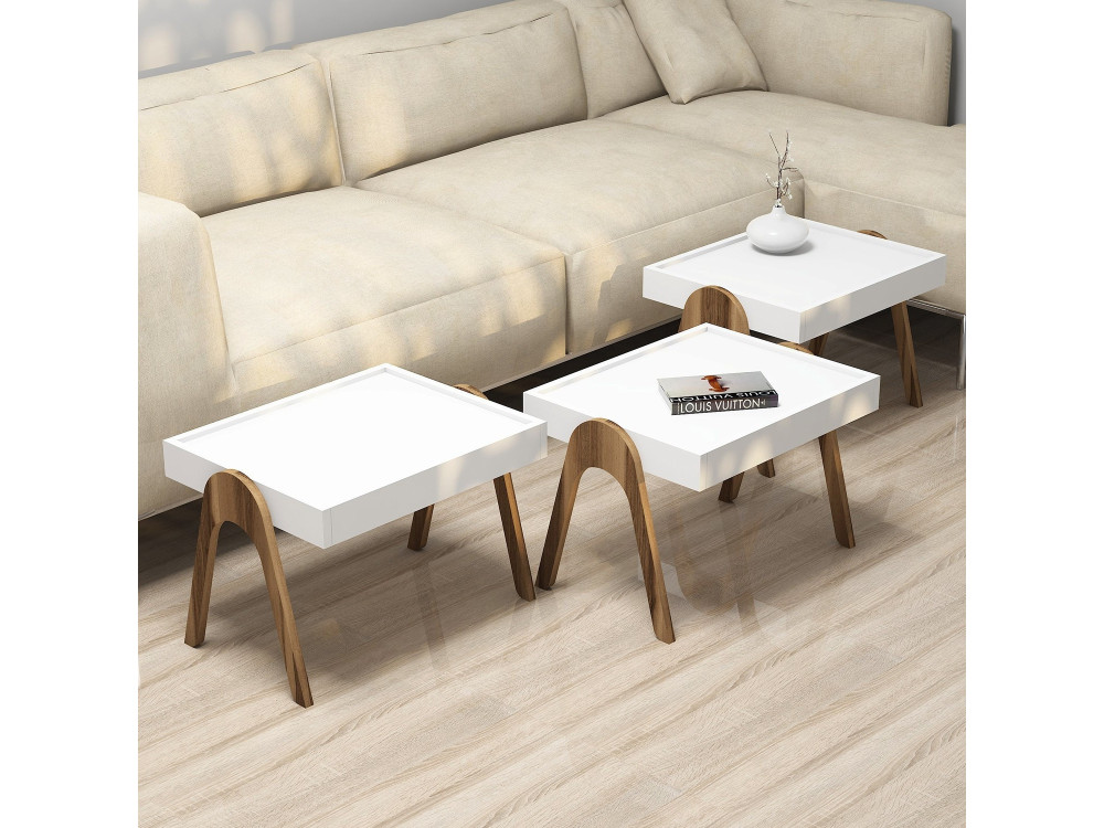 Set van 3 "Roma" houten salontafels - 53 x 40 x 64 cm - Wit