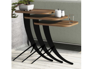 Set van 3 "Pion" houten salontafels - 45 x 35 x 60 cm - Bruin 2