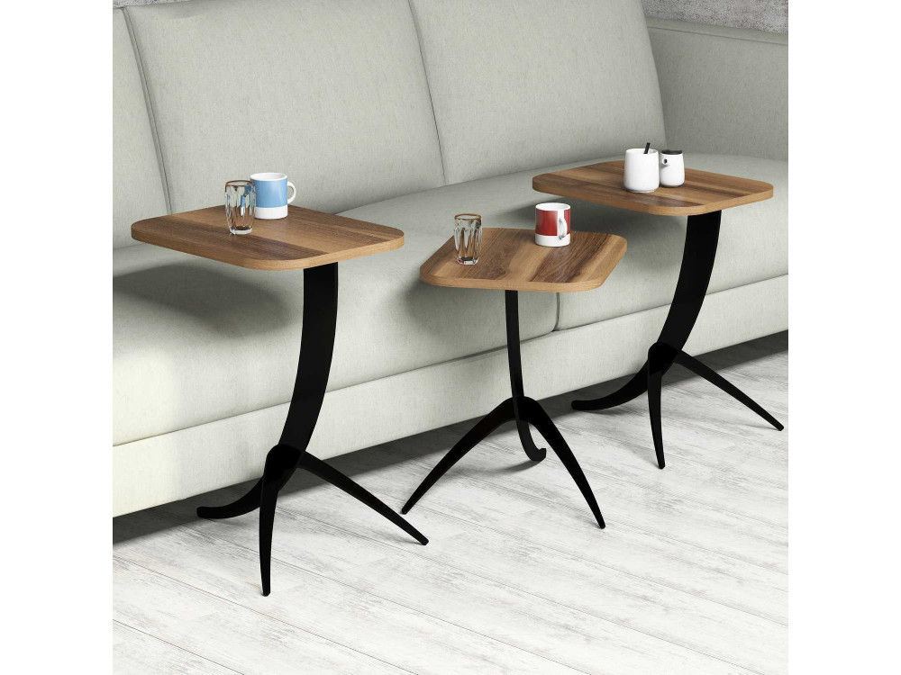 Set van 3 "Pion" houten salontafels - 45 x 35 x 60 cm - Bruin