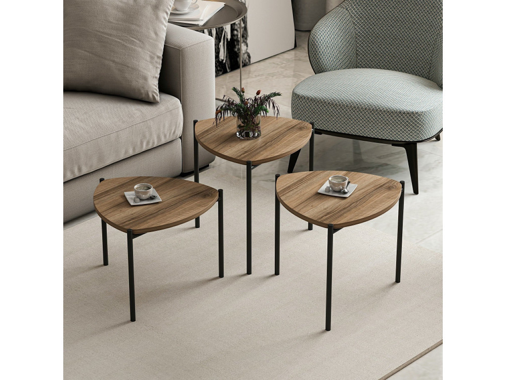 Set van 3 "Lenny" houten salontafels - 45 x 45 x 45 cm - Bruin