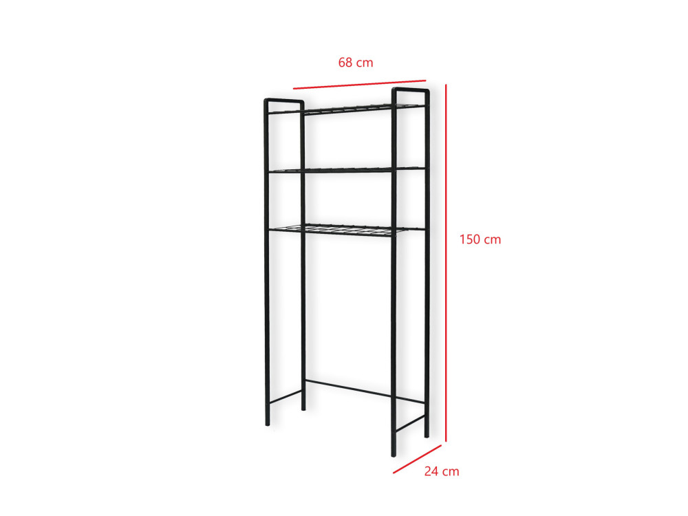 Nigel" metalen wasmachine kast - 68 x 24 x 150 cm - Zwart