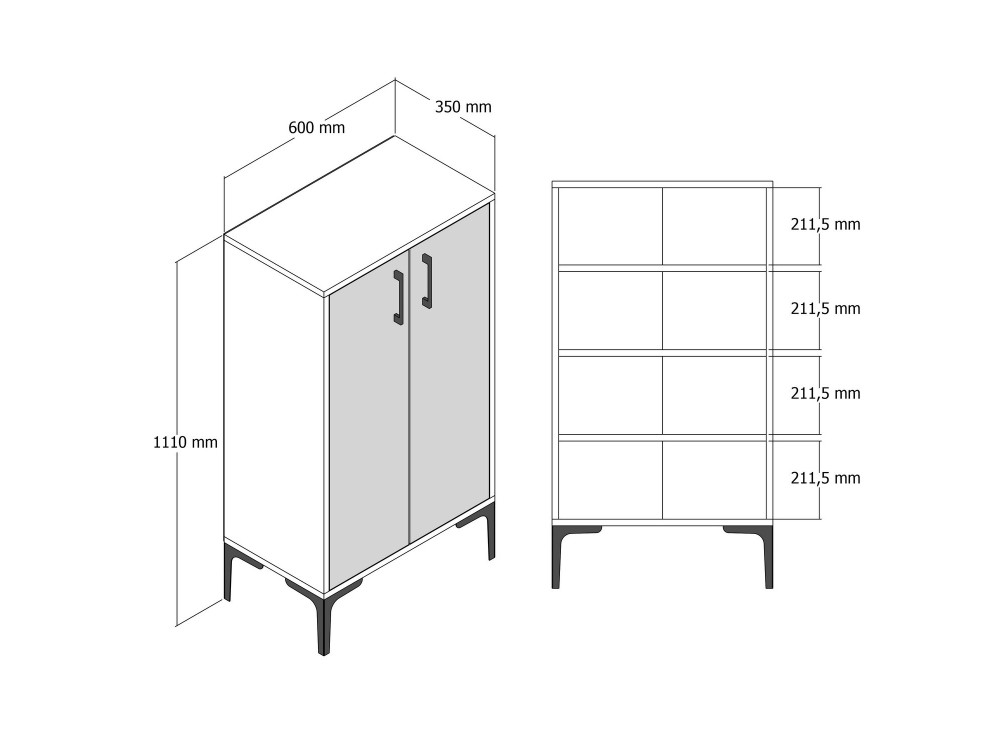 Houten schoenenkast "Prag" - 60 x 35 x 111 cm - Antracietgrijs