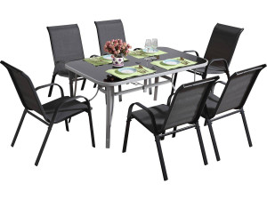 Textilene tuintafel en stoelen "cordoba + Porto" 6 zits donkergrijs