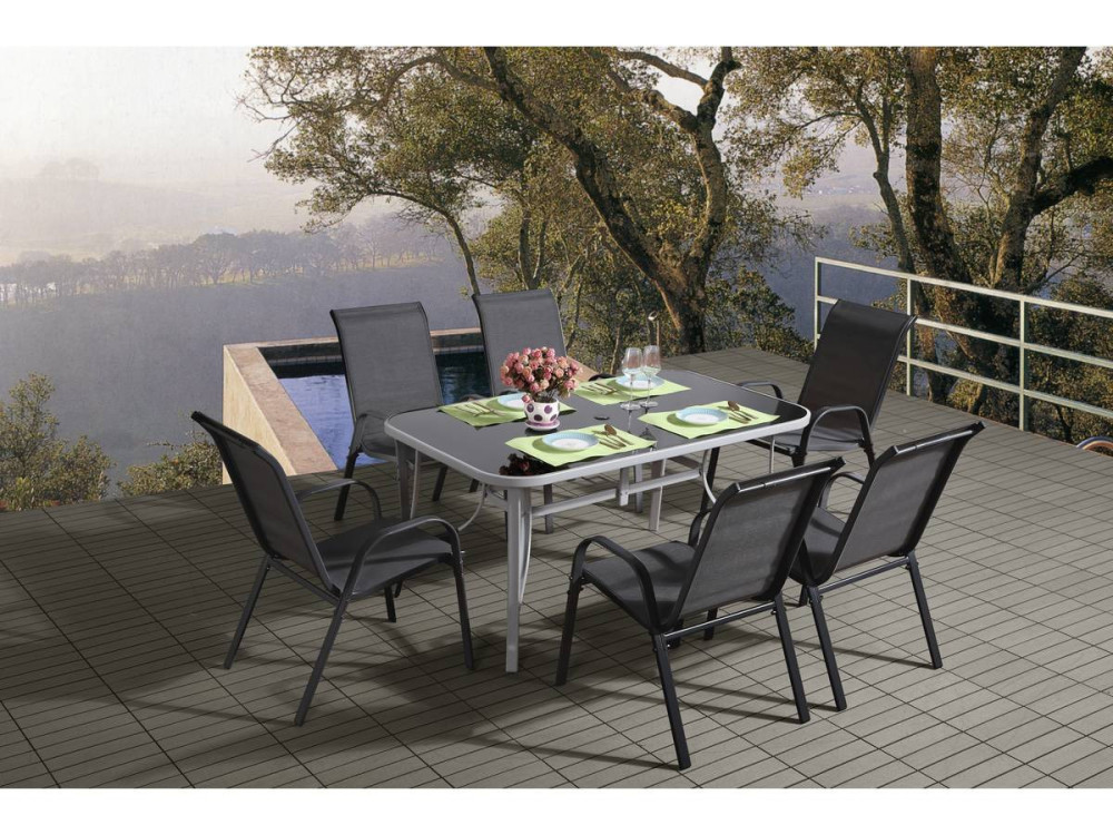 Textilene tuintafel en stoelen "cordoba + Porto" 6 zits donkergrijs