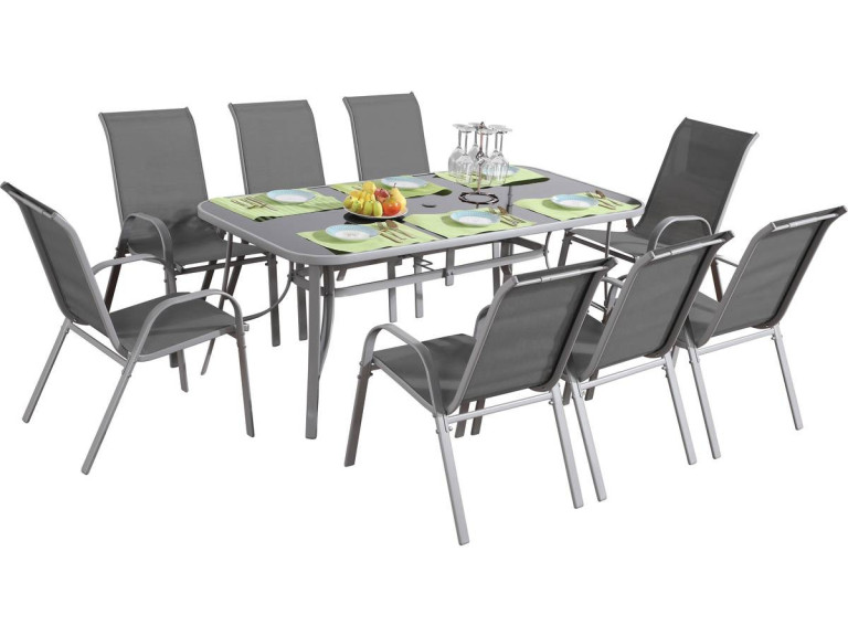 Tuinset 8 personen tuinmeubelen textileen "Cordoba + Porto" lichtgrijs
