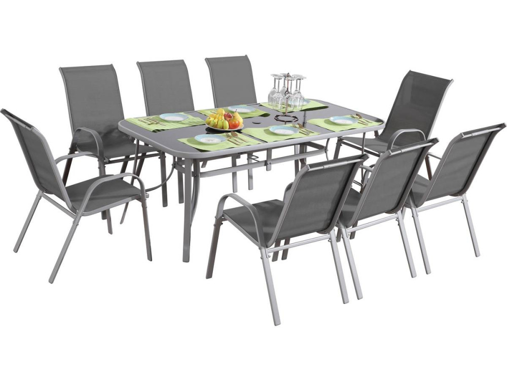 Tuinset 8 personen tuinmeubelen textileen "Cordoba + Porto" lichtgrijs
