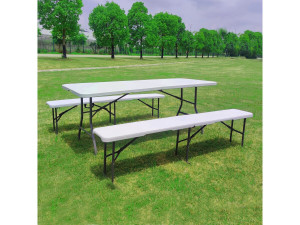 Opvouwbare tuintafel + 2 banken set "Foldy" - Wit 2