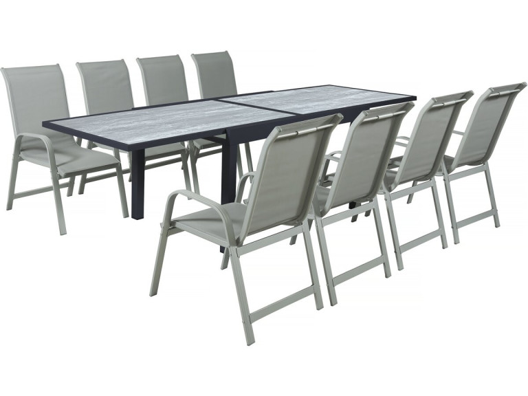 Tuinset tuintafel uitschuifbaar tafel outdoor aluminium "Lagos" - 140/280 x 90 x 76 cm - 8 zits - Grijs lichtgrijs