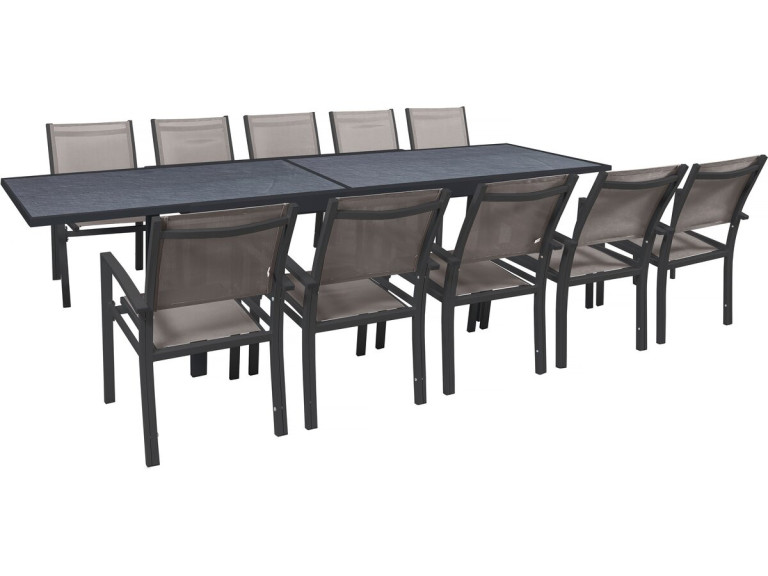 Lagos" uitschuifbare dining tuinset - 200/320 x 105 x 76 cm - 10 stoelen - Taupe