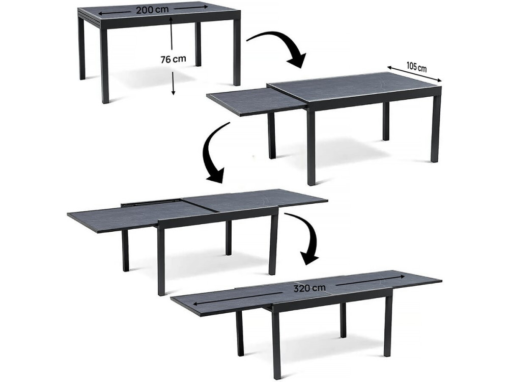 Lagos" uitschuifbare dining tuinset - 200/320 x 105 x 76 cm - 12 stoelen - Taupe