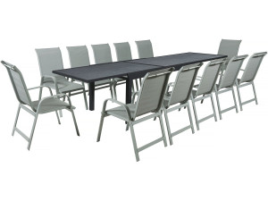 Tuinset "Lagos" - 200/320 x 105 x 76 cm - 12 stoelen - Lichtgrijs