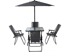 Metalen tuintafel en stoelen "Convivia" met parasol - 4 zits - Antracietgrijs