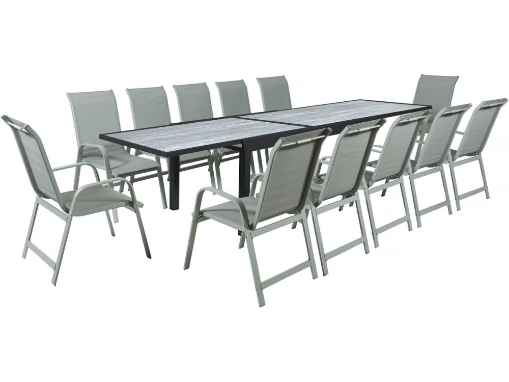 Lagos" uitschuifbare aluminium tuintafel en stoelen - 200/320 x 105 x 76 cm - Taupe - 12 zitplaatsen