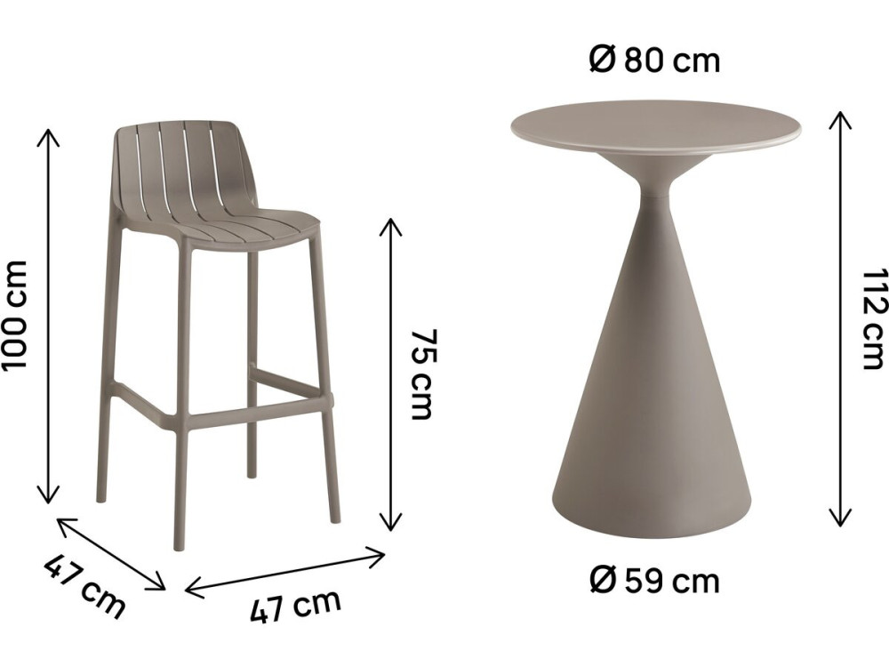 Vaena" stapelbare bistrotafel en kinderstoelen - 2 zits - Taupe