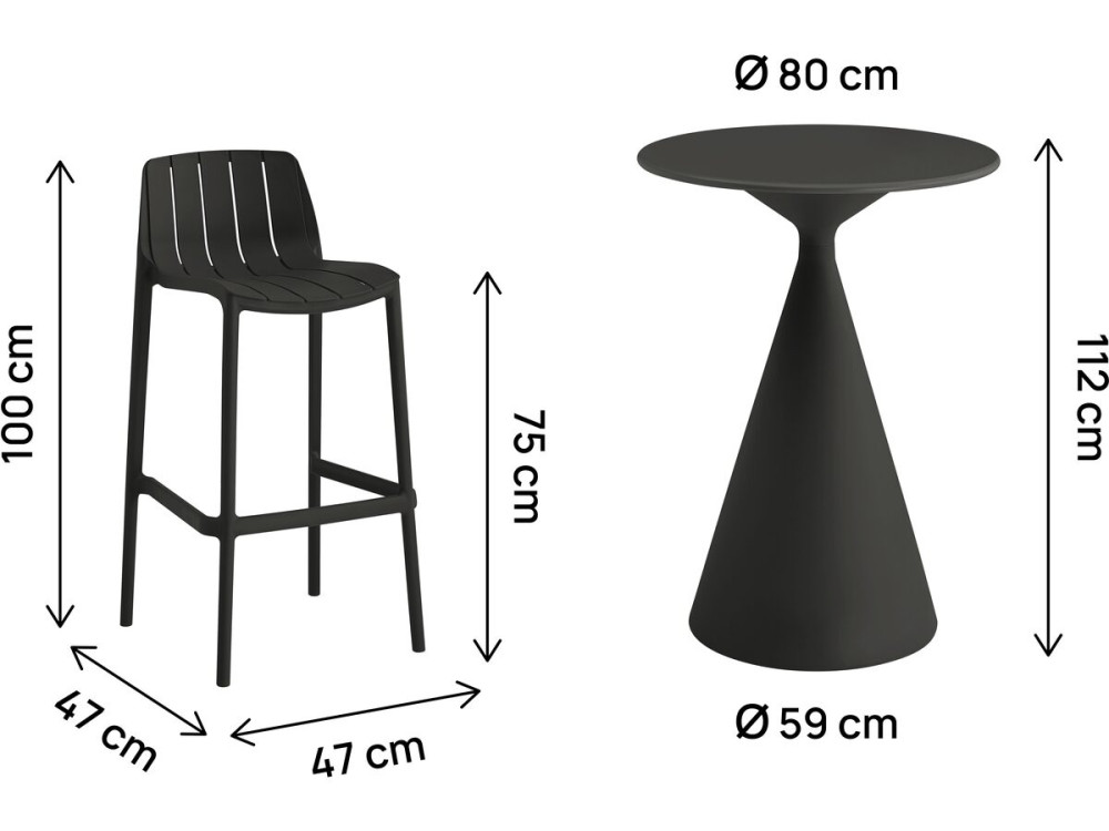 Stapelbare bistrotafel en stoelen "Vaena" - 2 zits - Zwart