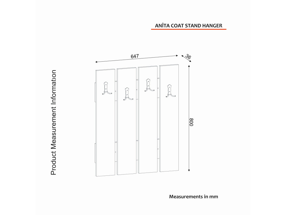 Houten wandkapstok "Anita" - 64 x 3 x 80 cm - Wit