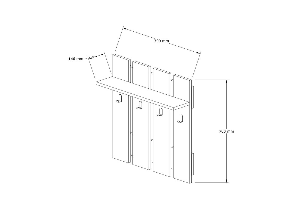 Wandkapstok "Mita" met houten plank - 70 x 14 x 70 cm - Antracietgrijs