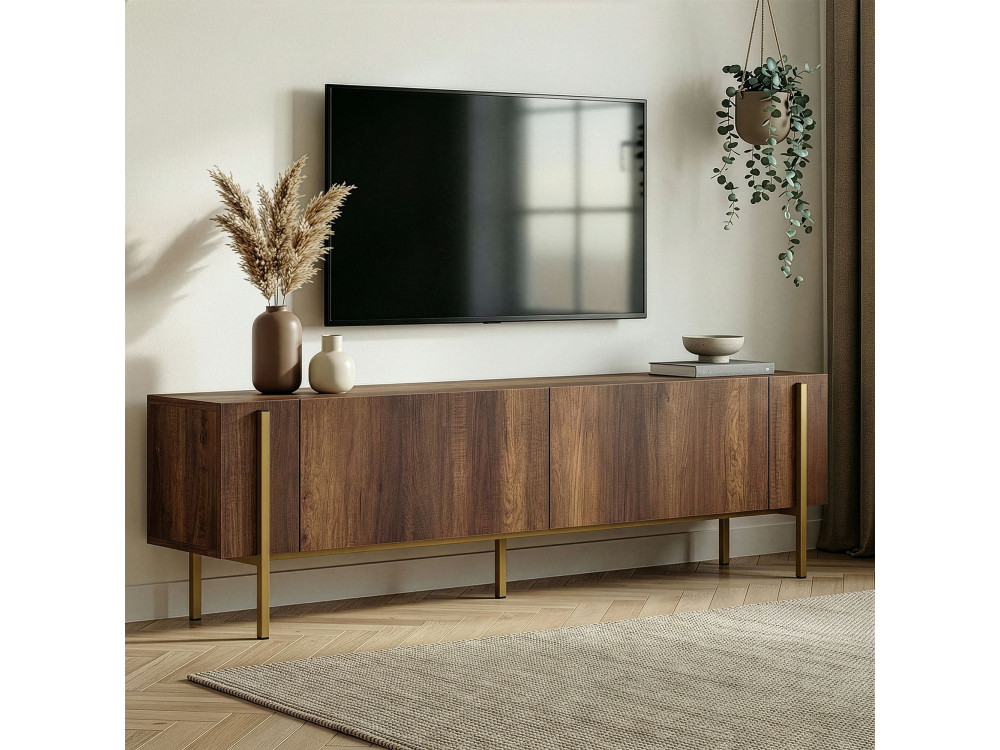 Houten TV-meubel Nexus - 180 x 30 x 45 cm - Goud Barok Noten