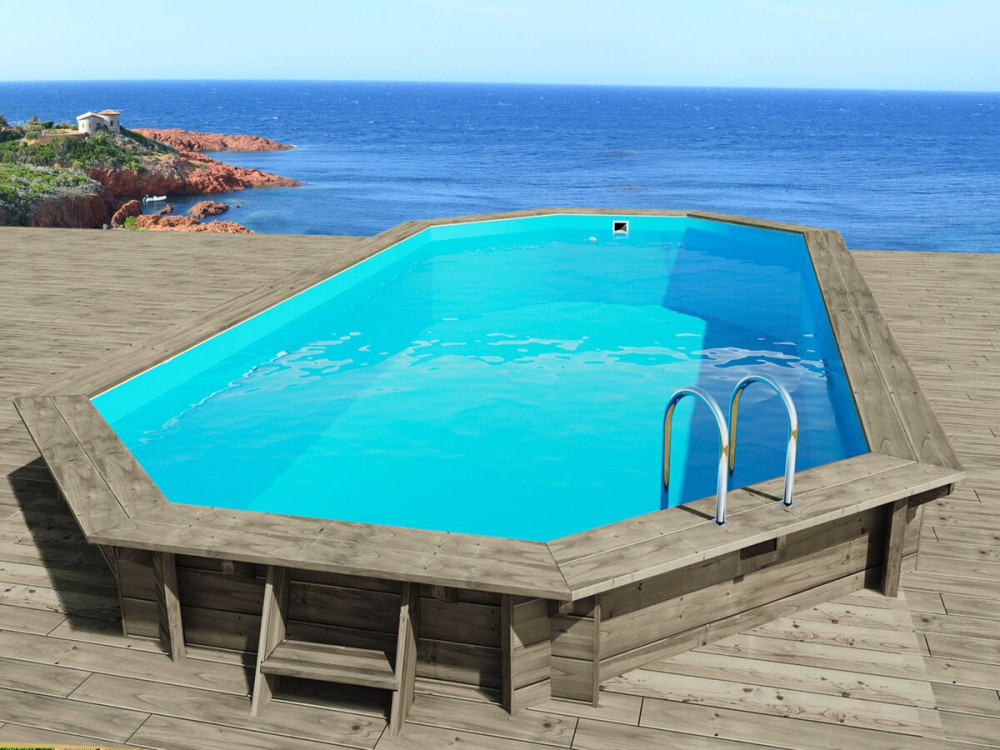 Houten zwembad " Ibiza 145 " - 857 x 457 x 145 cm + warmtepomp - Vermogen 6,1 kW