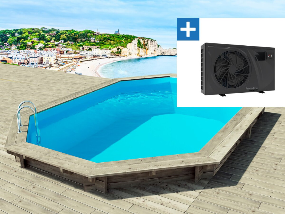 Houten zwembad "Brazilia 130" 5,86 x 3,86 x 1,31 m + "PowerLine by Hayward" 6 kw/h inverter warmtepomp - Zwart