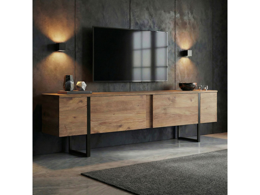 Houten TV-meubel "Onera" - 180 x 30 x 50 cm - Atlantic Pine / Zwart