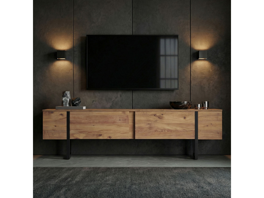 Houten TV-meubel "Onera" - 180 x 30 x 50 cm - Atlantic Pine / Zwart