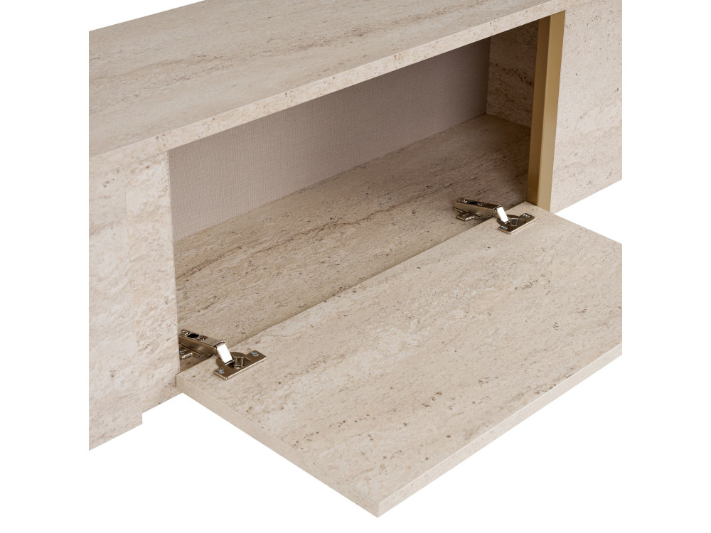 Onera" houten TV-meubel - 180 x 30 x 50 cm - Travertin / Goud