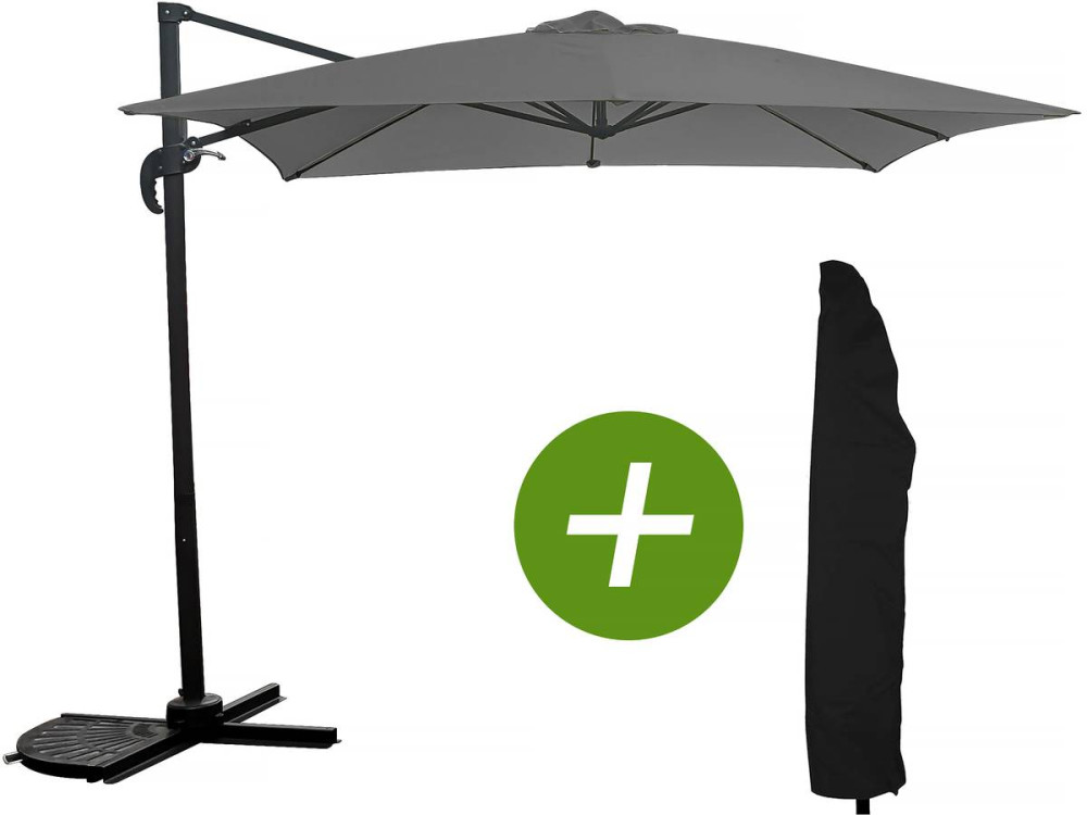 Parasol vrijhangend tuin zweefparasol "Soleil" - Vierkant - 2,5 x 2,5 m - Grijs + beschermhoes parasol