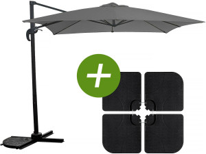 Parasol vrijhangend tuin zweefparasol "Soleil" - Vierkant - 2,5 x 2,5 m - Grijs + inclusief parasolvoet tegel / parasoltegels