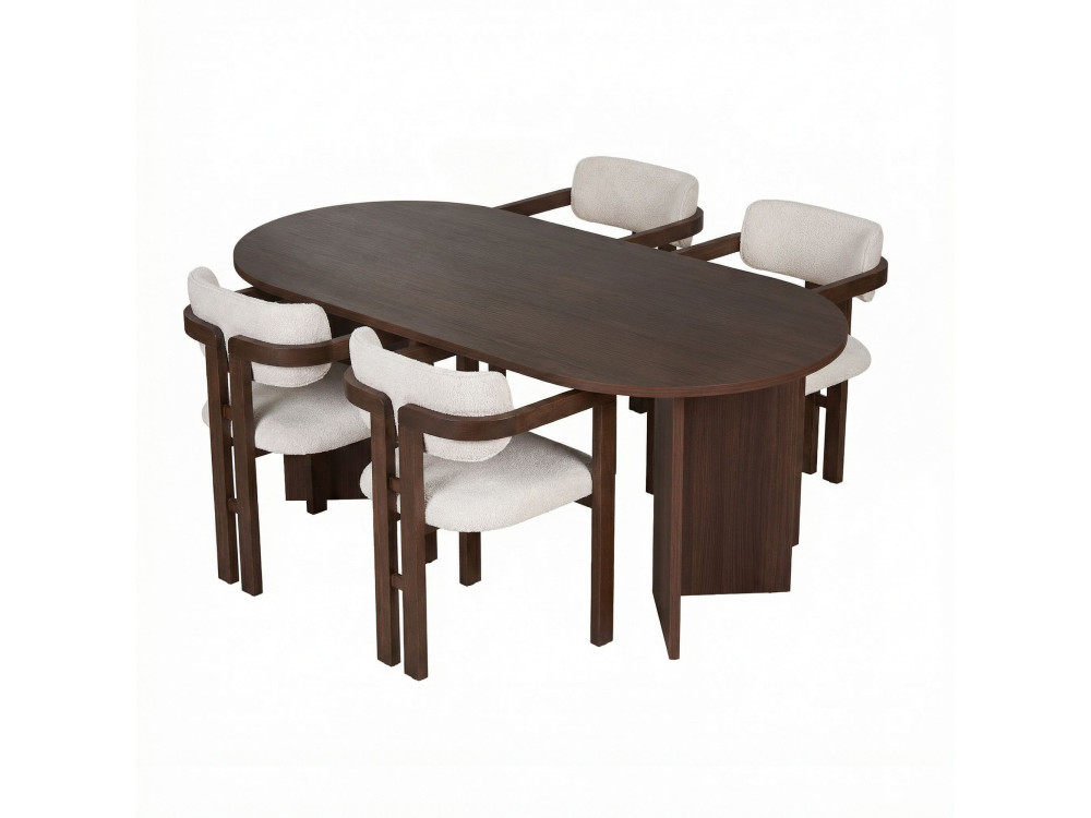 Meridia 4" Houten Tafel en Stoel Set (5 Stuks) - 180 x 90 x 75 cm - Wit