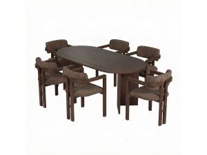 Meridia 6" houten tafel en stoelen set (7 stuks) - 180 x 90 x 75 cm - Bruin