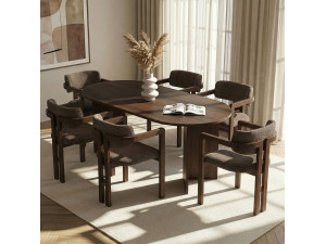 Meridia 6" houten tafel en stoelen set (7 stuks) - 180 x 90 x 75 cm - Bruin 2