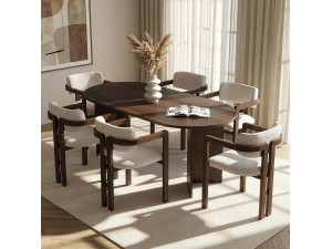 Meridia 6" Houten Tafel en Stoel Set (7 Stuks) - 180 x 90 x 75 cm - Wit 2