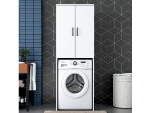 Losal" houten wasmachine kast - 65 x 62 x 181 cm - Wit 2
