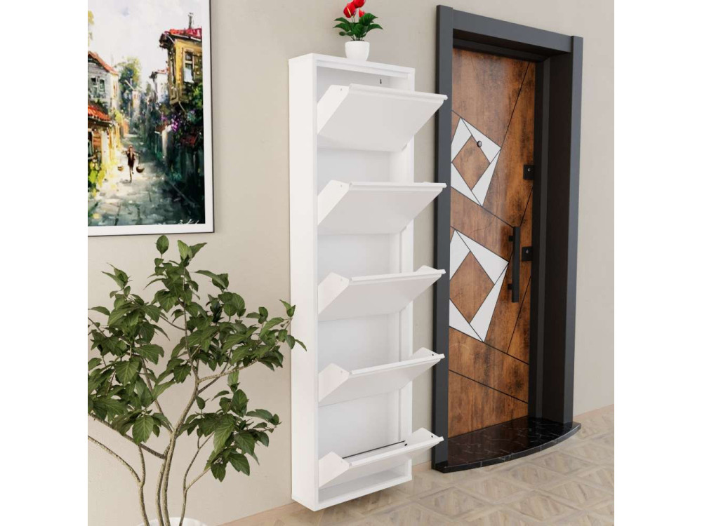 Metalen schoenenkast "Ayse" - 50 x 15 x 169 cm - Wit