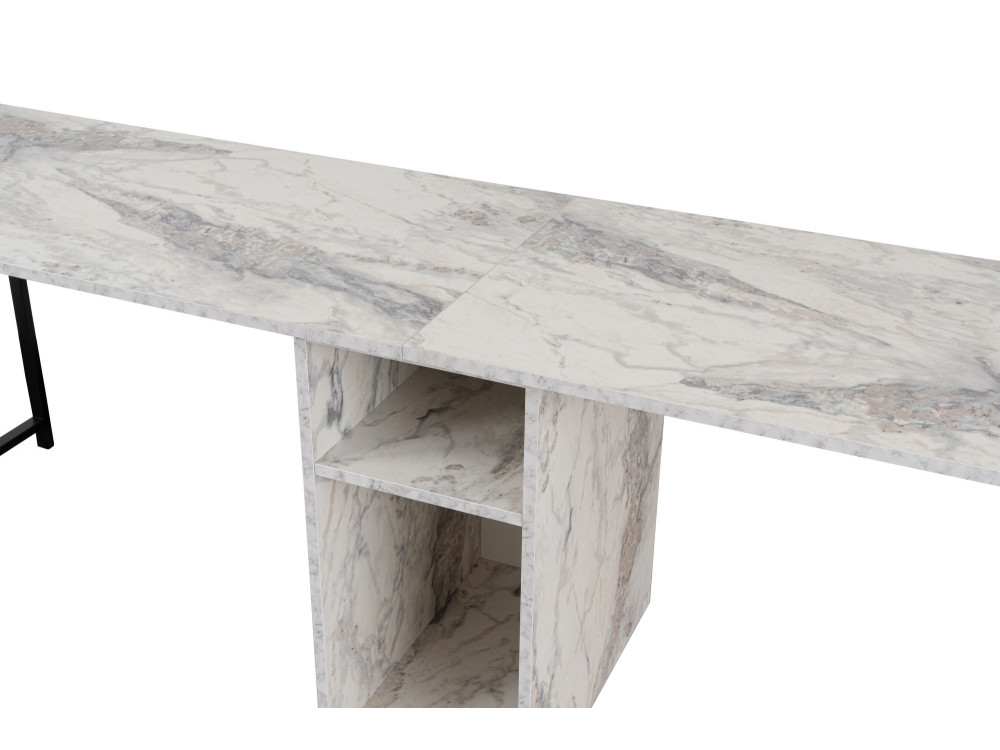 Twin" dubbel bureau met 2 houten planken - 240 x 60 x 74 cm - Gemarmerd wit