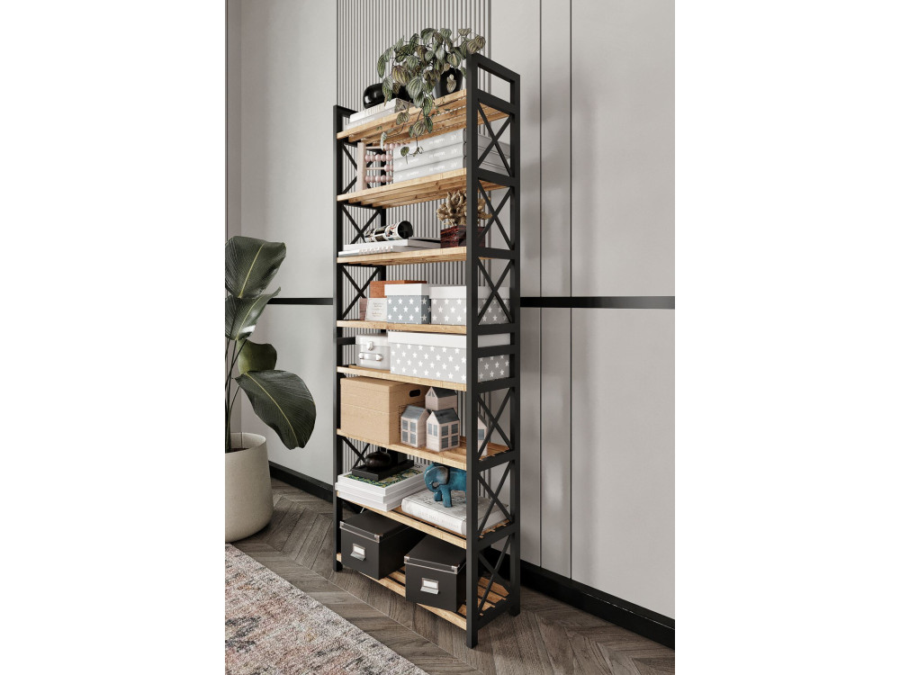 Plastic" houten boekenkast - 46 x 18 x 128 cm - Zwart